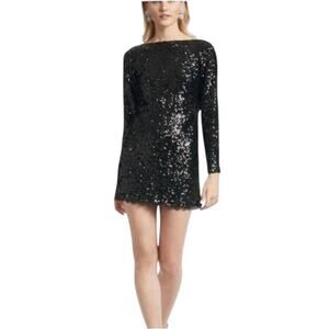 Sachin + Babi Size 0 NEW Black Long Sleeve Cameron Sequin Low Back Mini Dress